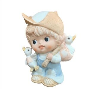 EUC VTG HOMCO Bisque Porcelain 5" Figurine "Boy with Ducklings" #1418